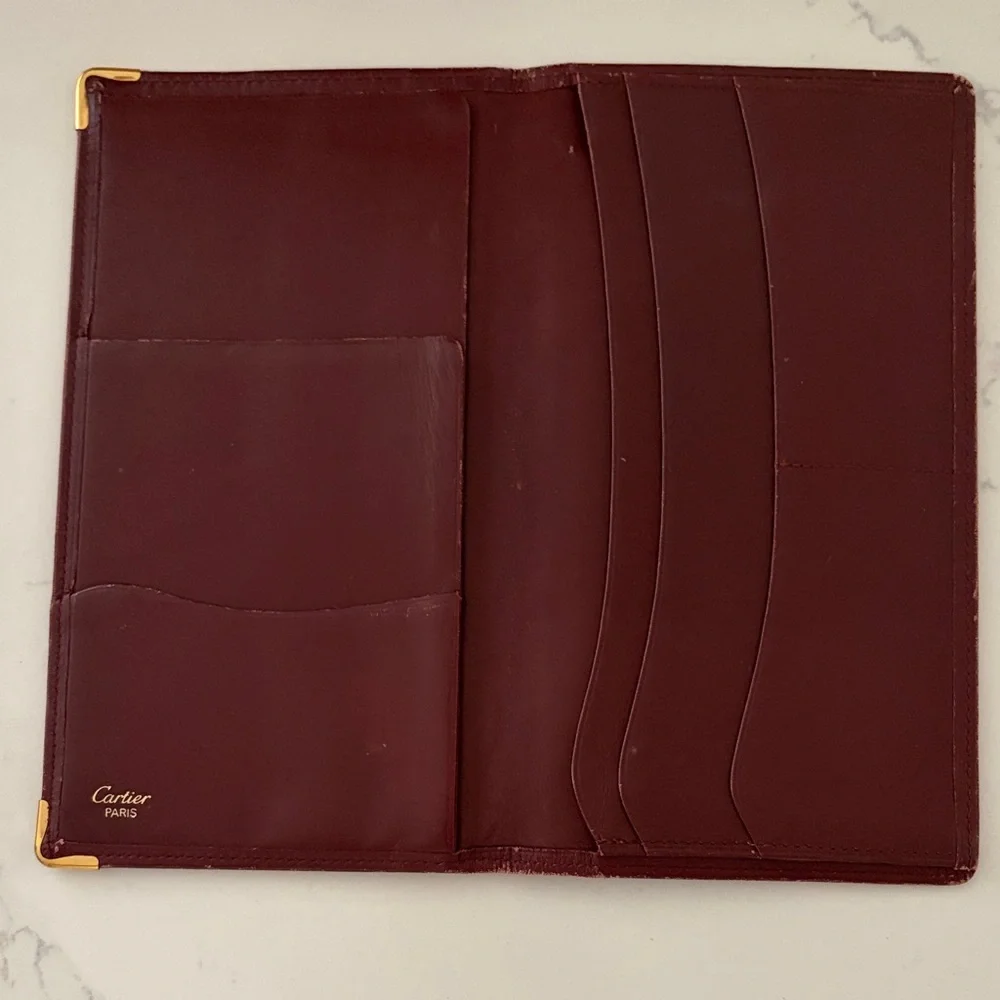 Vintage Cartier Burgundy Leather checkbook/planner/card holder long wallet